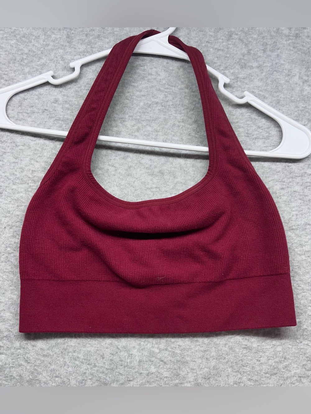 Seamless Halter Sports Bra in Burgundy — Supportive Everyday Wear